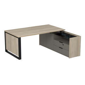 Стол рабочий на опорной двусоставной тумбе, с ящиками, с код замком