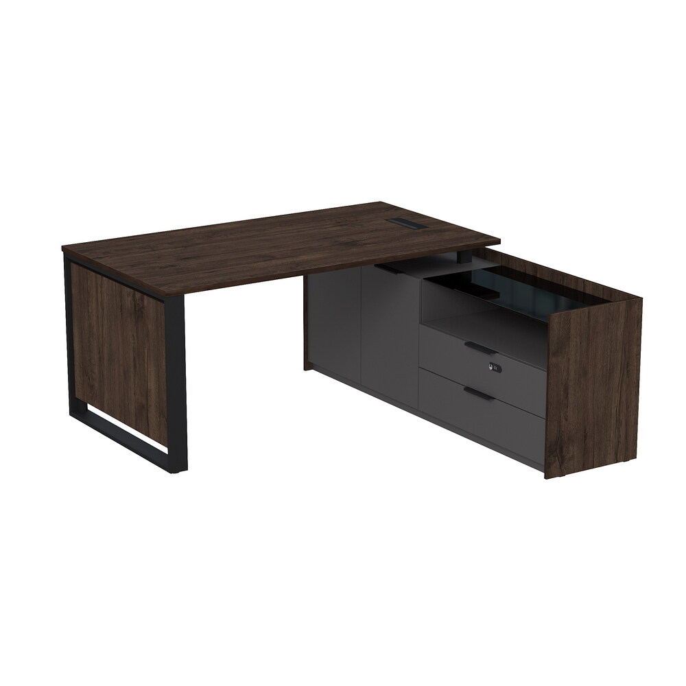 Стол рабочий с люч, на опорной двусоставной тумбе, с ящиками, с код замком