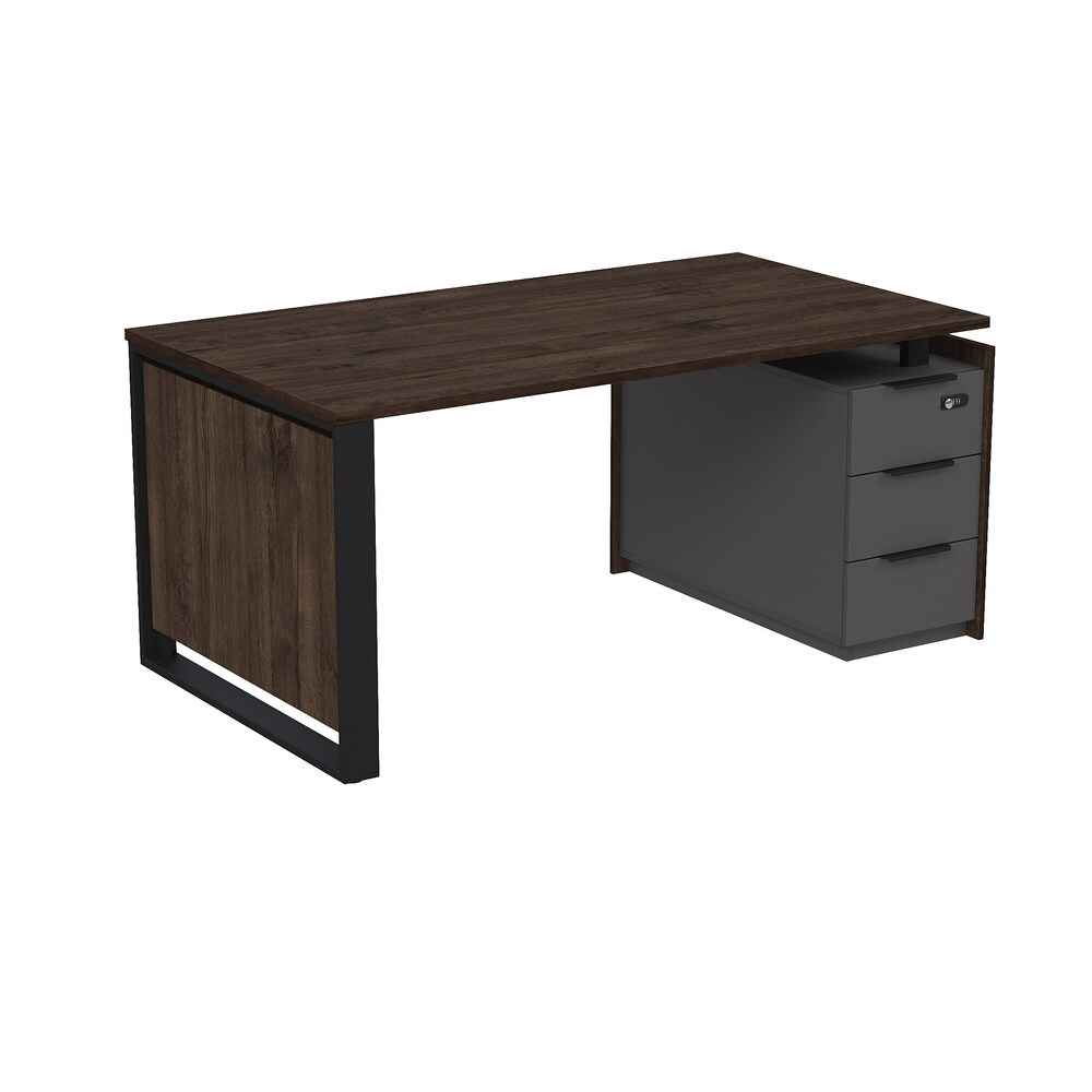 Стол рабочий на опорной угловой тумбе, с ящиками (метабокс), с код замком