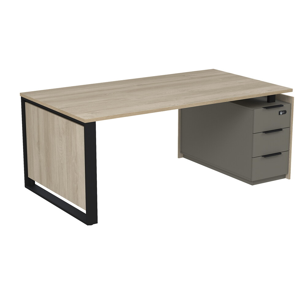 Стол рабочий на опорной угловой тумбе, с ящиками (метабокс), с код замком