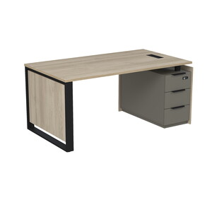 Стол рабочий с люч, на опорной угловой тумбе, с ящиками (метабокс), с код замком