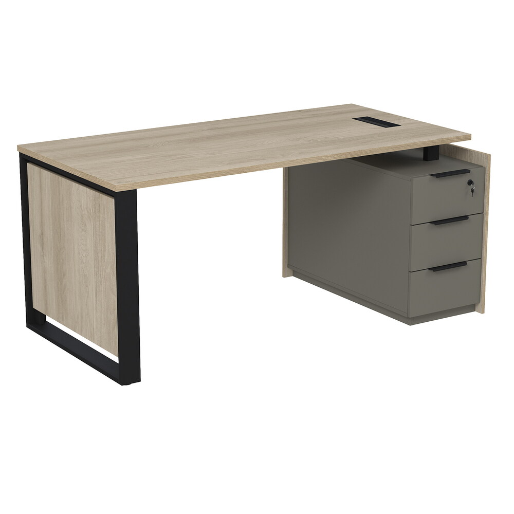 Стол рабочий с люч, на опорной угловой тумбе, с ящиками, с замком