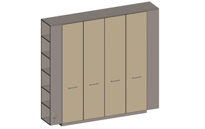 Двойной шкаф (для документов + гардероб) с боковыми стеллажами
(двери в ал. рамке)