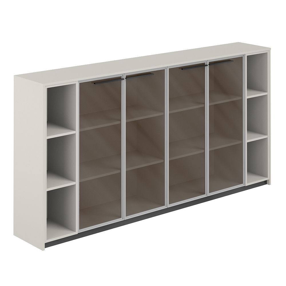 Шкаф средний с дверьми со стеклом в алюминиевой раме (2 шт) с 2-мя стеллажами