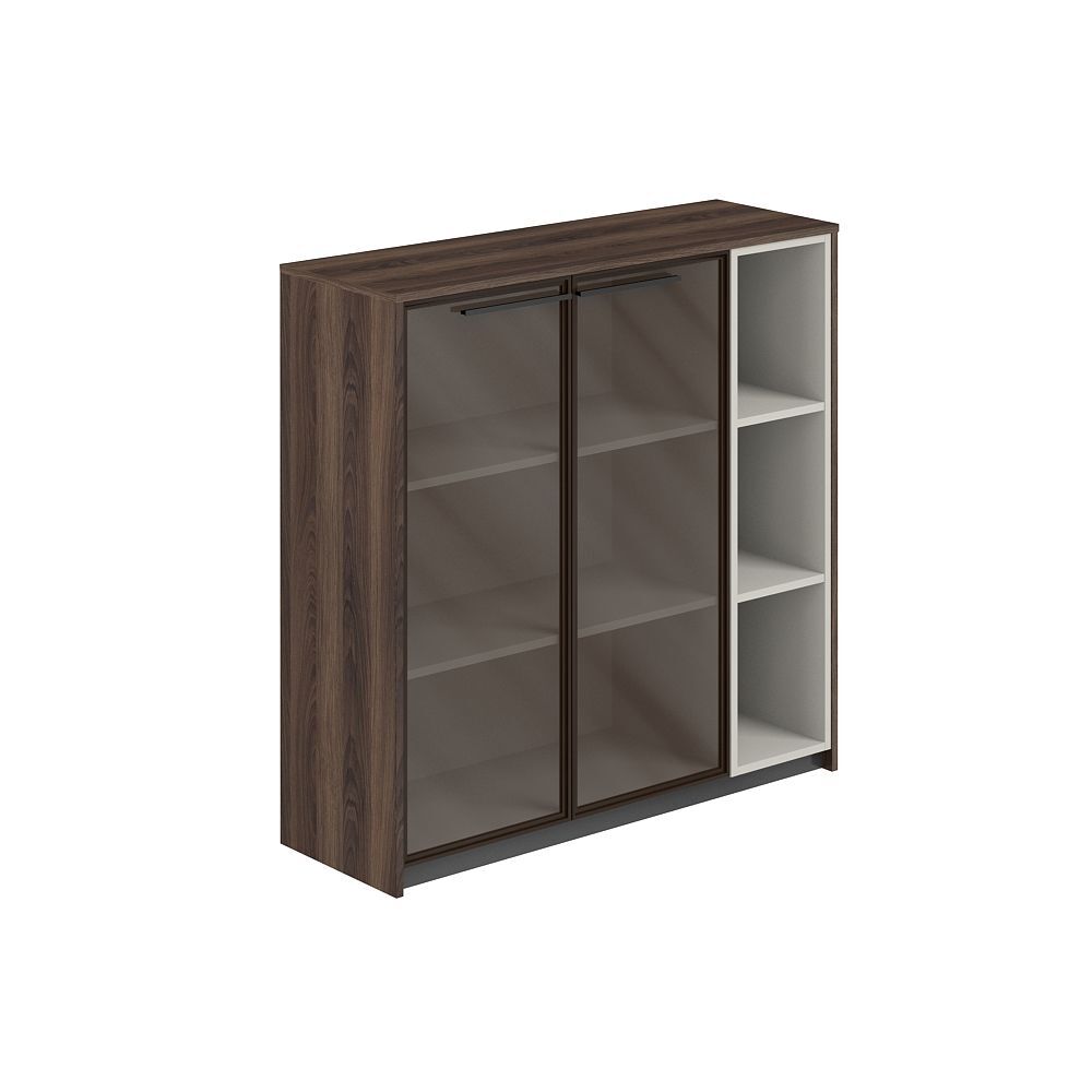 Шкаф средний с дверьми со стеклом в алюминиевой раме со стеллажом