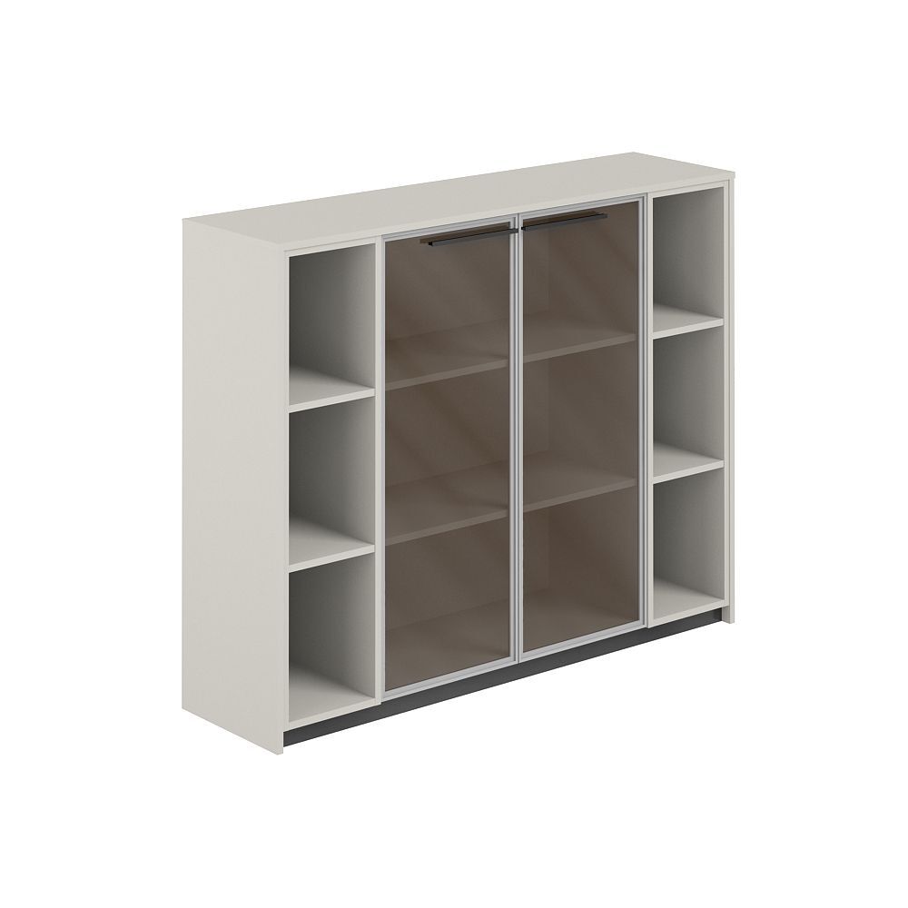 Шкаф средний с дверьми со стеклом в алюминиевой раме с 2-мя стеллажами