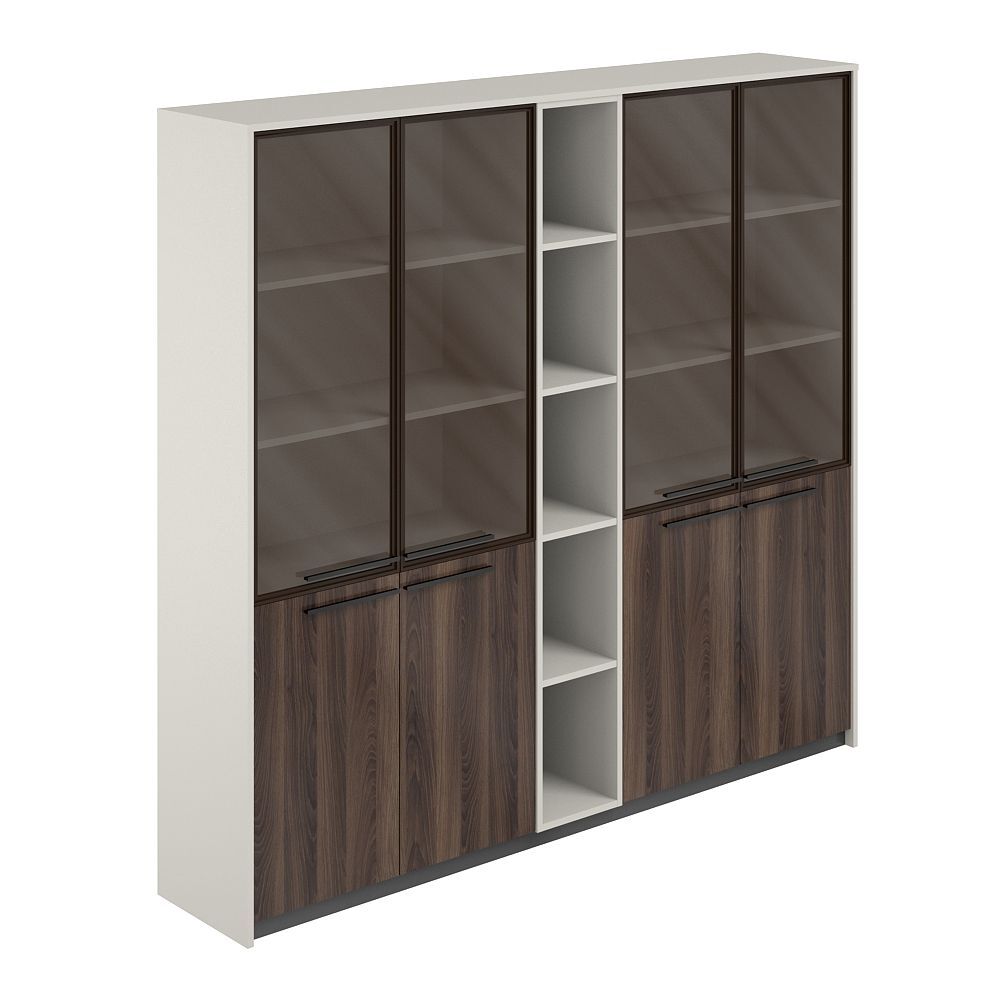 Шкаф высокий комбинированный со стеклом (2 шт) со стеллажом