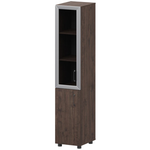 Стеллаж комбинированный узкий с стеклянным фасадом в алюминиевой раме левый