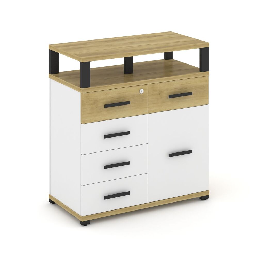 Тумба приставная широкая 5 ящиков + 1 распашной фасад с надставкой широкой