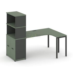 Стол эргономичный с опорным распашным шкафом с надставкой высокой правый