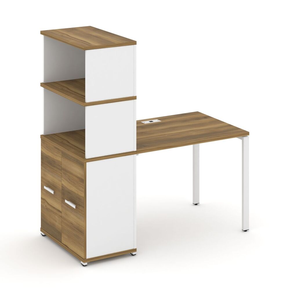 Стол рабочий с опорным распашным шкафом с надставкой высокой