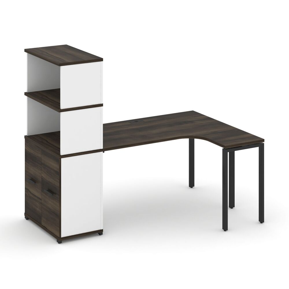 Стол эргономичный с опорным распашным шкафом с надставкой высокой правый