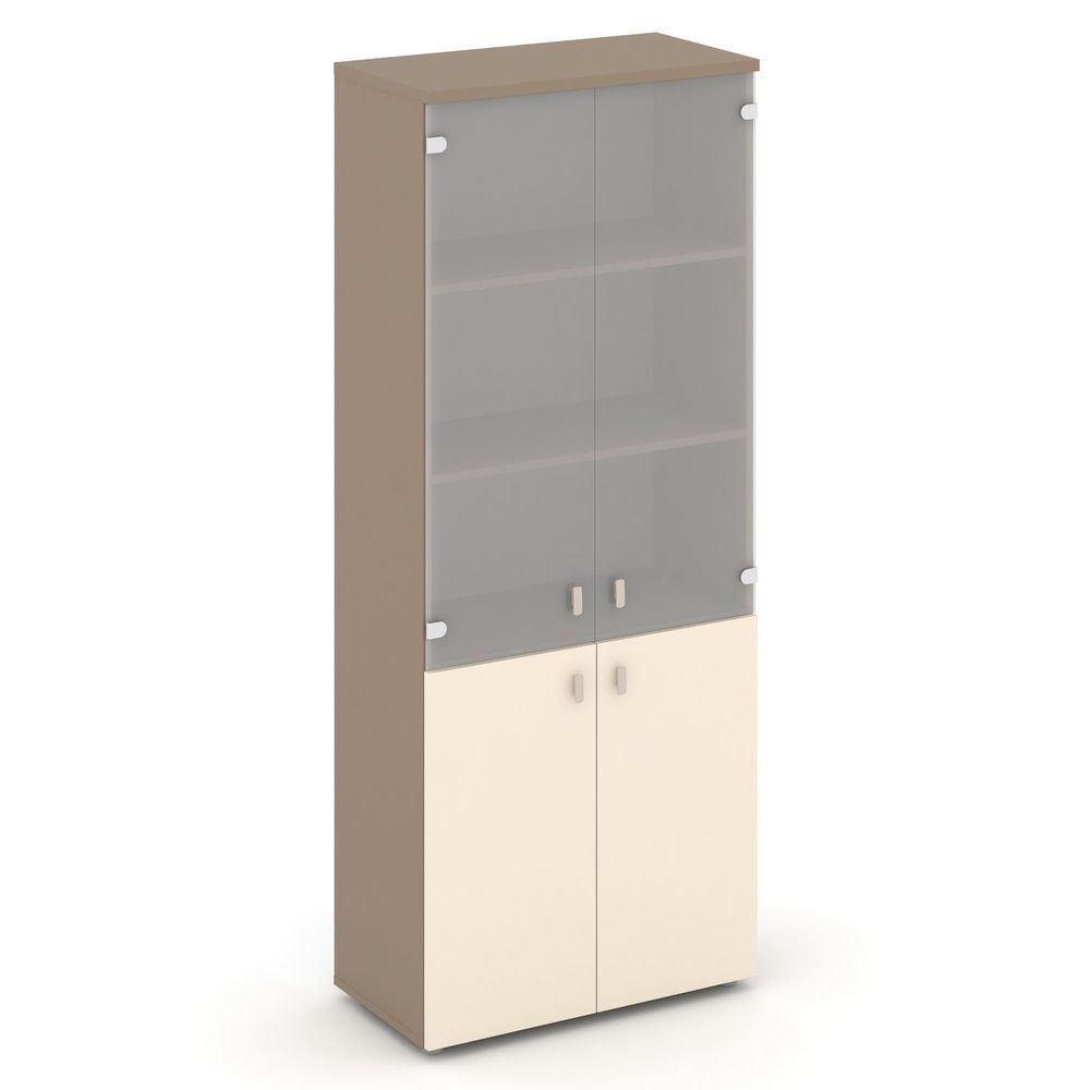 Шкаф высокий широкий (2 низких фасада ЛДСП+2 средних фасада стекло)