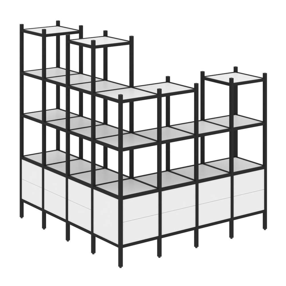 Угловой внешний стеллаж наборный