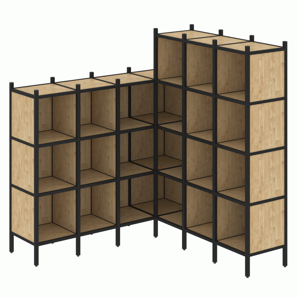 Угловой внутренний стеллаж наборный