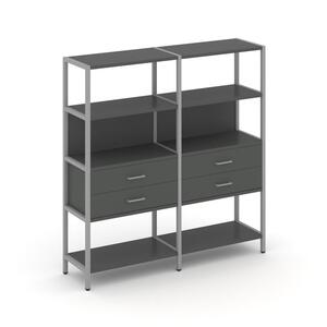 Двухсекционный стеллаж четырехярусный с ящиками