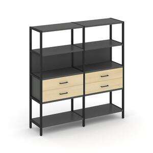 Двухсекционный стеллаж четырехярусный с ящиками