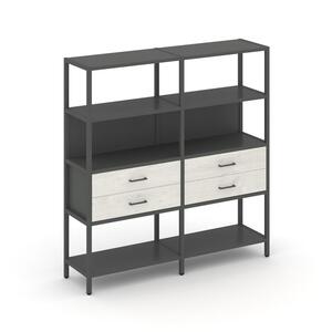 Двухсекционный стеллаж четырехярусный с ящиками