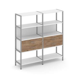 Двухсекционный стеллаж четырехярусный с ящиками