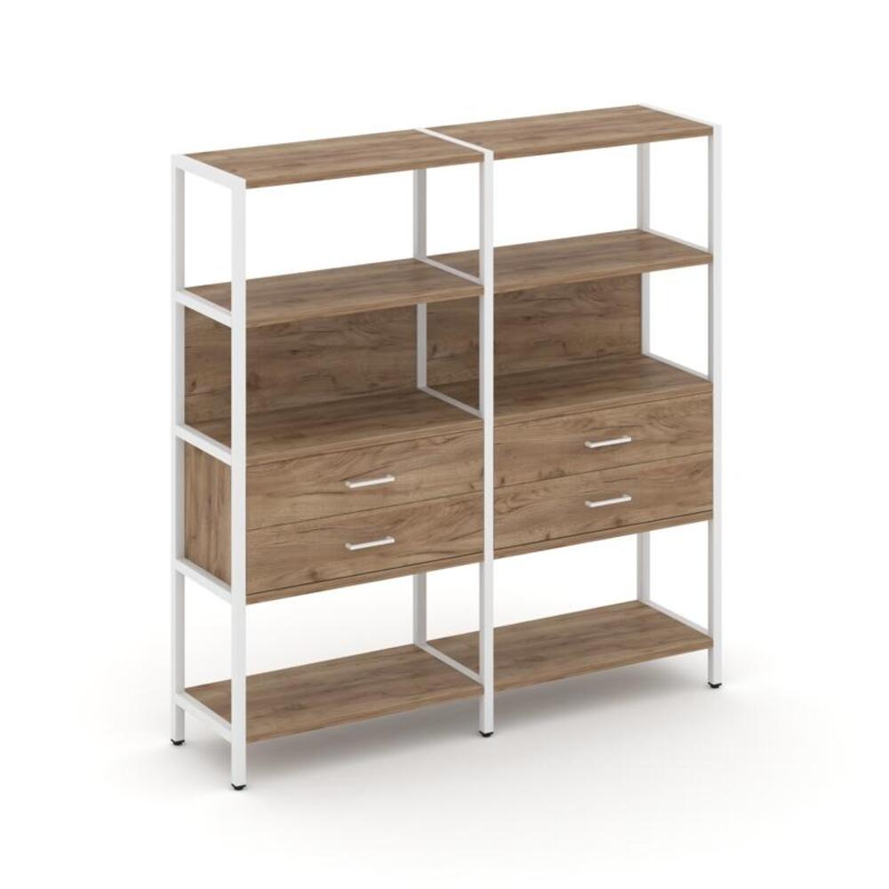 Двухсекционный стеллаж четырехярусный с ящиками