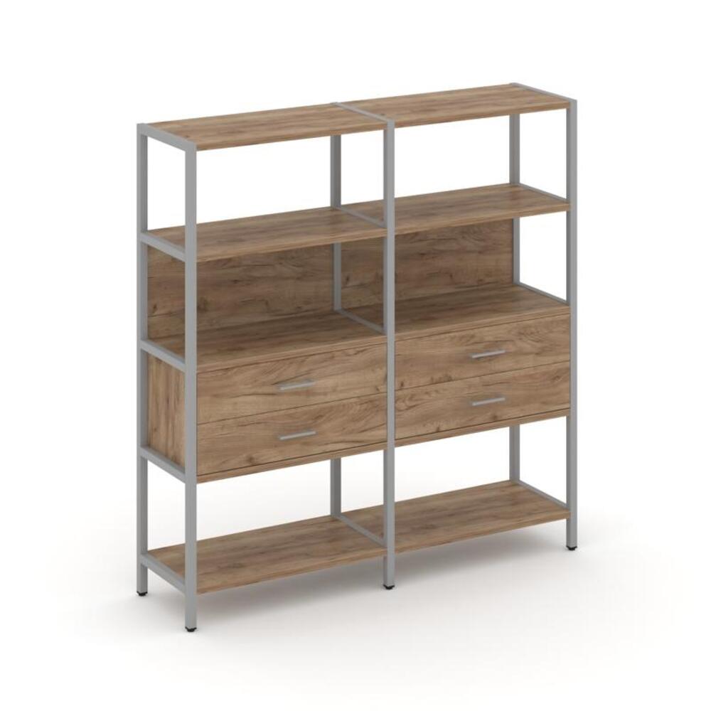 Двухсекционный стеллаж четырехярусный с ящиками