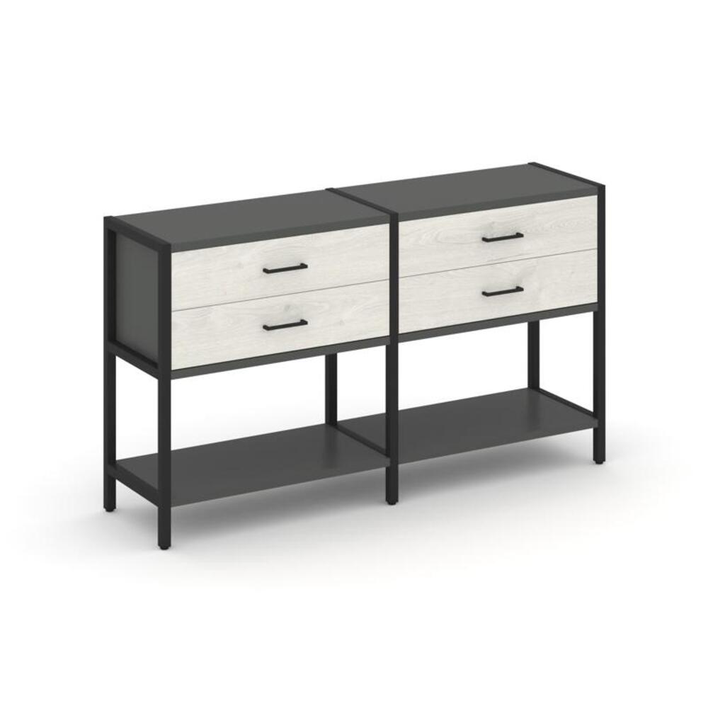 Двухсекционный стеллаж двухярусный с ящиками