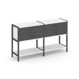 Двухсекционный стеллаж двухярусный с ящиками