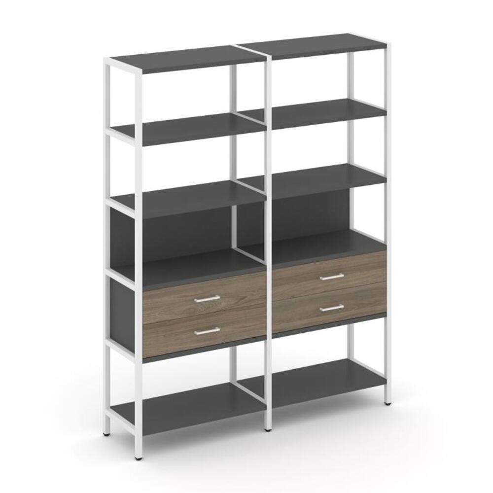 Двухсекционный стеллаж пятиярусный с ящиками