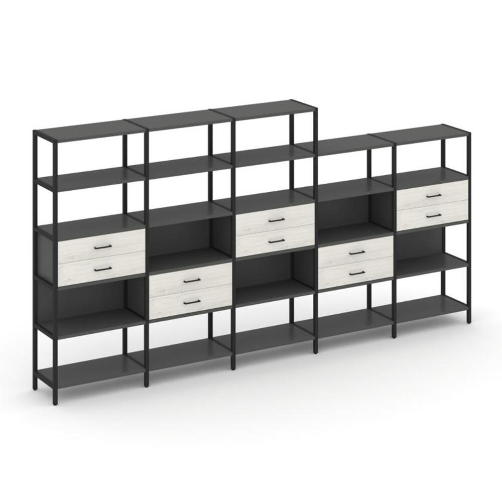 Пятисекционный стеллаж пятиярусный с ящиками