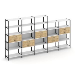 Пятисекционный стеллаж пятиярусный с ящиками