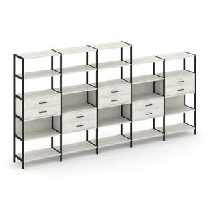 Пятисекционный стеллаж пятиярусный с ящиками