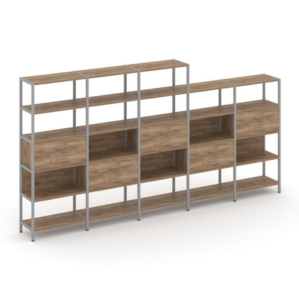 Пятисекционный стеллаж пятиярусный с ящиками