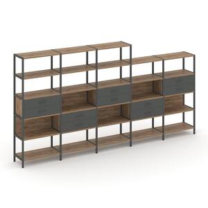 Пятисекционный стеллаж пятиярусный с ящиками