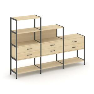 Трехсекционный стеллаж четырех/трех/двухярусный с ящиками