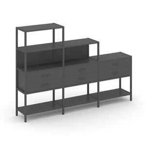 Трехсекционный стеллаж четырех/трех/двухярусный с ящиками