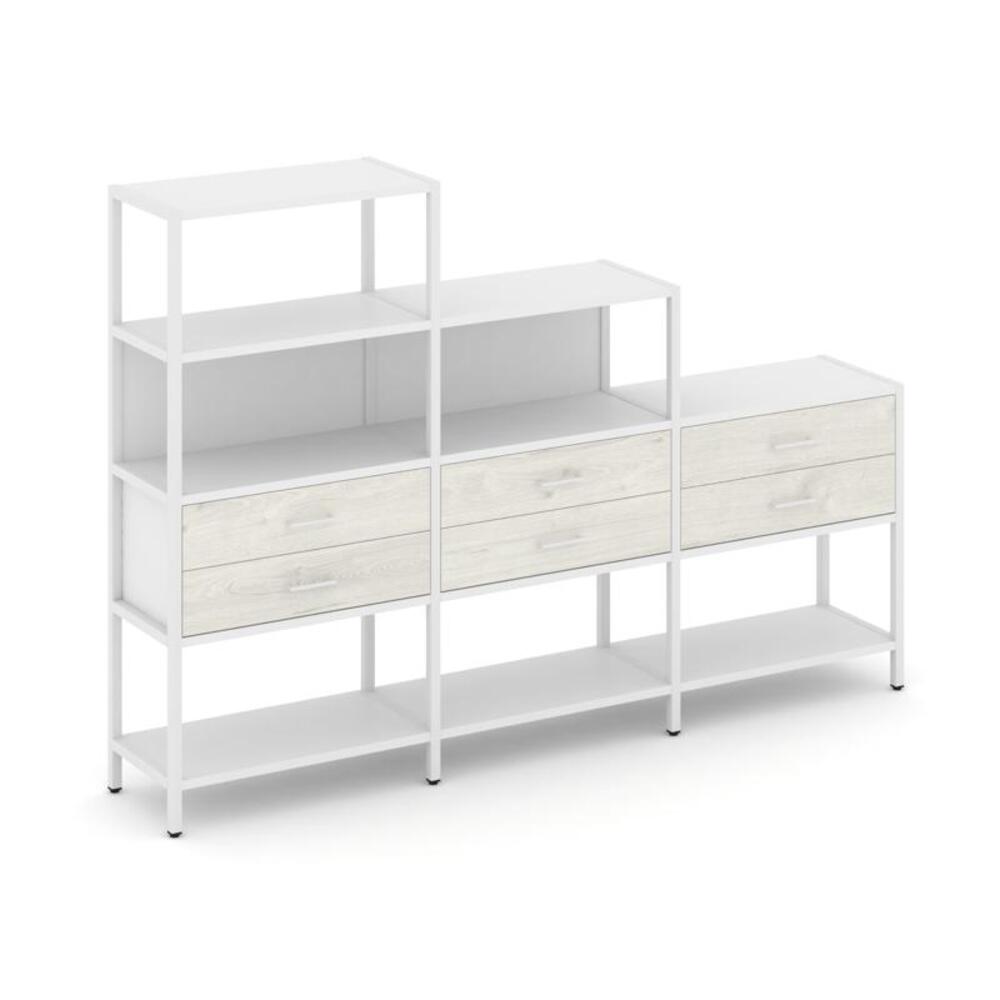 Трехсекционный стеллаж четырех/трех/двухярусный с ящиками