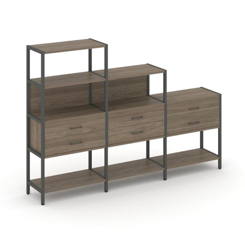 Трехсекционный стеллаж четырех/трех/двухярусный с ящиками