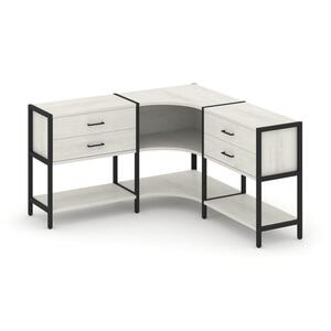 Трехсекционный угловой стеллаж двухярусный с ящиками