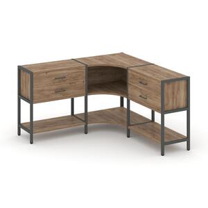 Трехсекционный угловой стеллаж двухярусный с ящиками