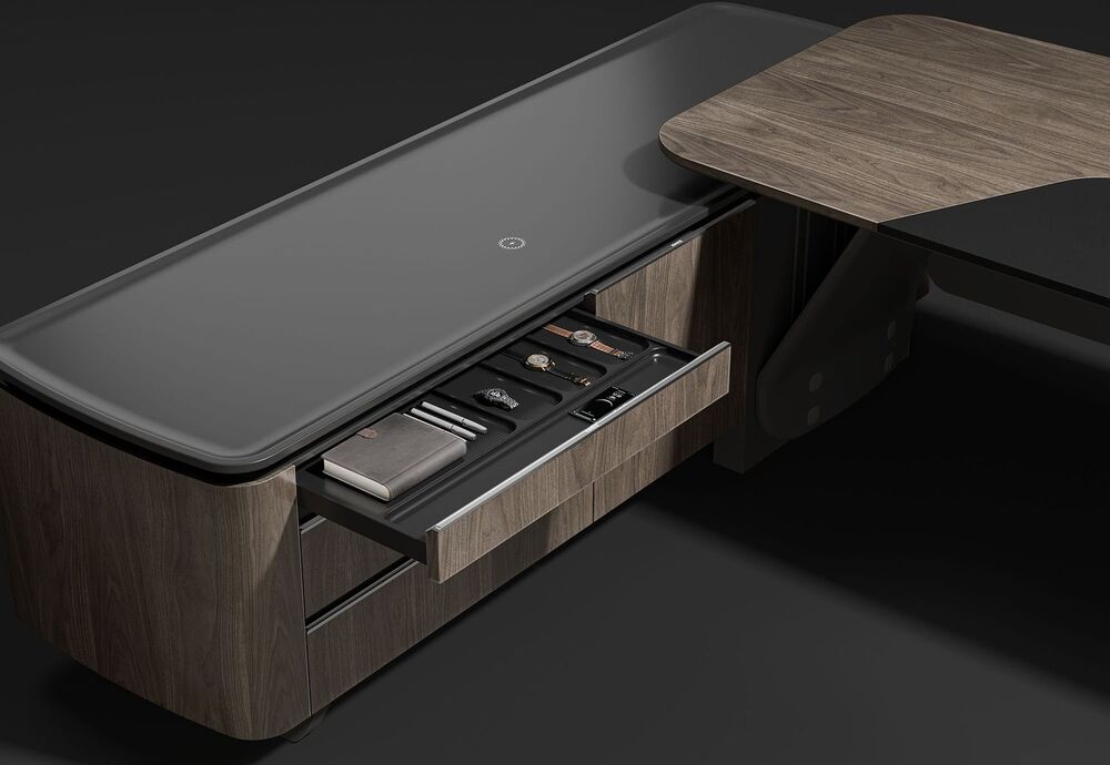 Стол руководителя на опорной сервисной тумбе (левый)