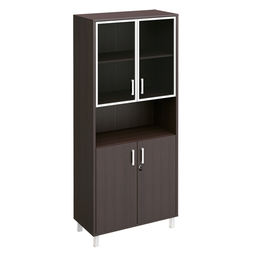 Шкаф для документов стекло в рамке + ДСП с замком + ниша