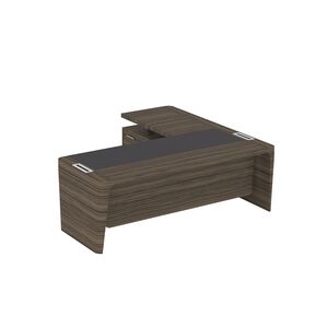 Стол для руководителя левый с кожаным бюваром, приставкой на большой тумбе и фронтальной панелью