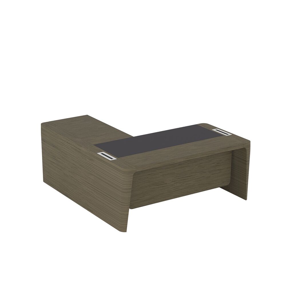 Стол для руководителя правый с кожаным бюваром, приставкой на большой тумбе и фронтальной панелью