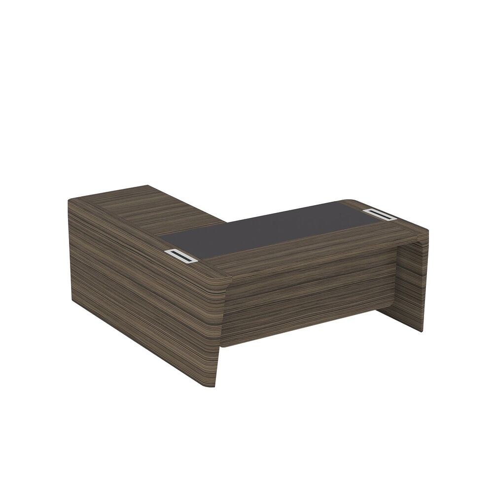 Стол для руководителя правый с кожаным бюваром, приставкой на большой тумбе и фронтальной панелью