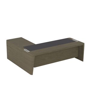 Стол для руководителя правый с кожаным бюваром, приставкой на большой тумбе и фронтальной панелью