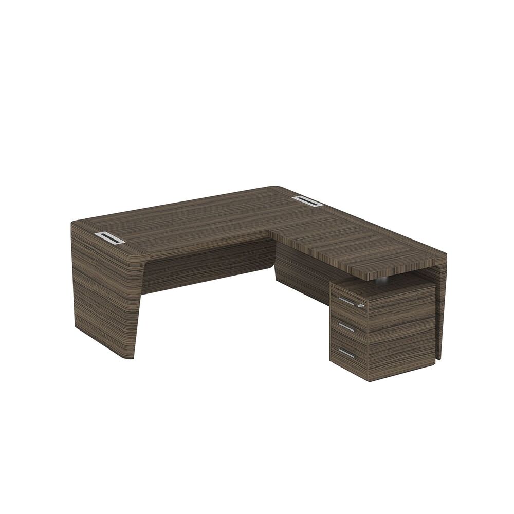 Стол для руководителя правый с приставкой на малой тумбе и фронтальной панелью